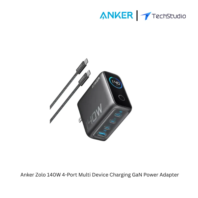 Anker Zolo 140W 4-Port Multi Device Charging GaN Power Adapter With Type-C Cable